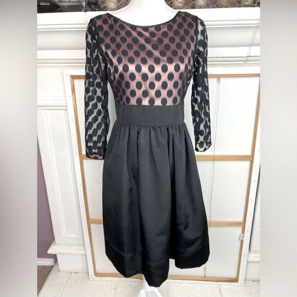 Eliza J. Evening Cocktail dress w/ satin lining punk a boo polka dot lace moire - Picture 1 of 10